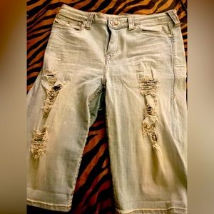 Distressed denim shorts